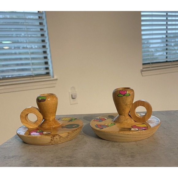 2 - Small Colorful Wooden Candle Stick Holders Made In EL Salvador - Picture 3 of 13